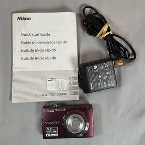 Nikon Coolpix S3000 12MP Digital Camera  Purple Parts Only